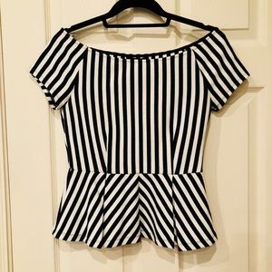 Off the shoulder/boat neck striped blouse